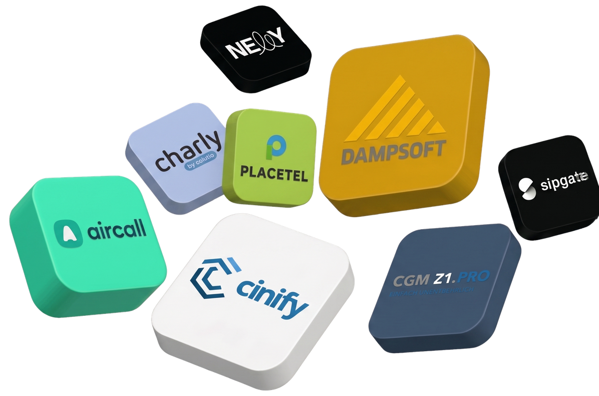 Schnittstellen zu Dampsoft, CGM Z1.PRO, Charly, Nelly, Aircall, Placetel und Sipgate